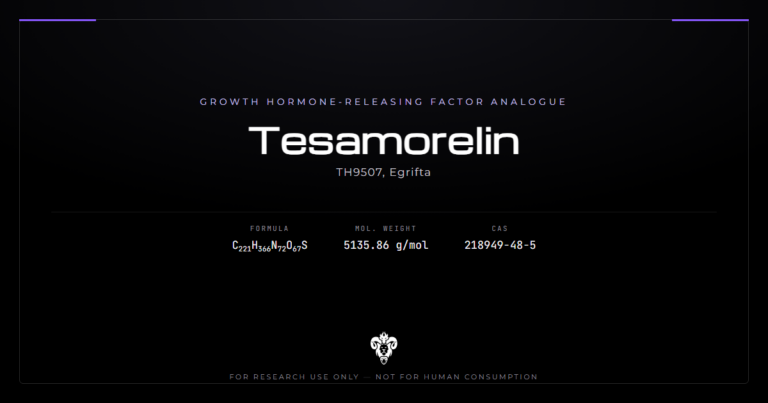 Tesamorelin peptide structure, trans-3-hexenoyl GHRH(1-44) analogue with the N-terminal acyl group marked
