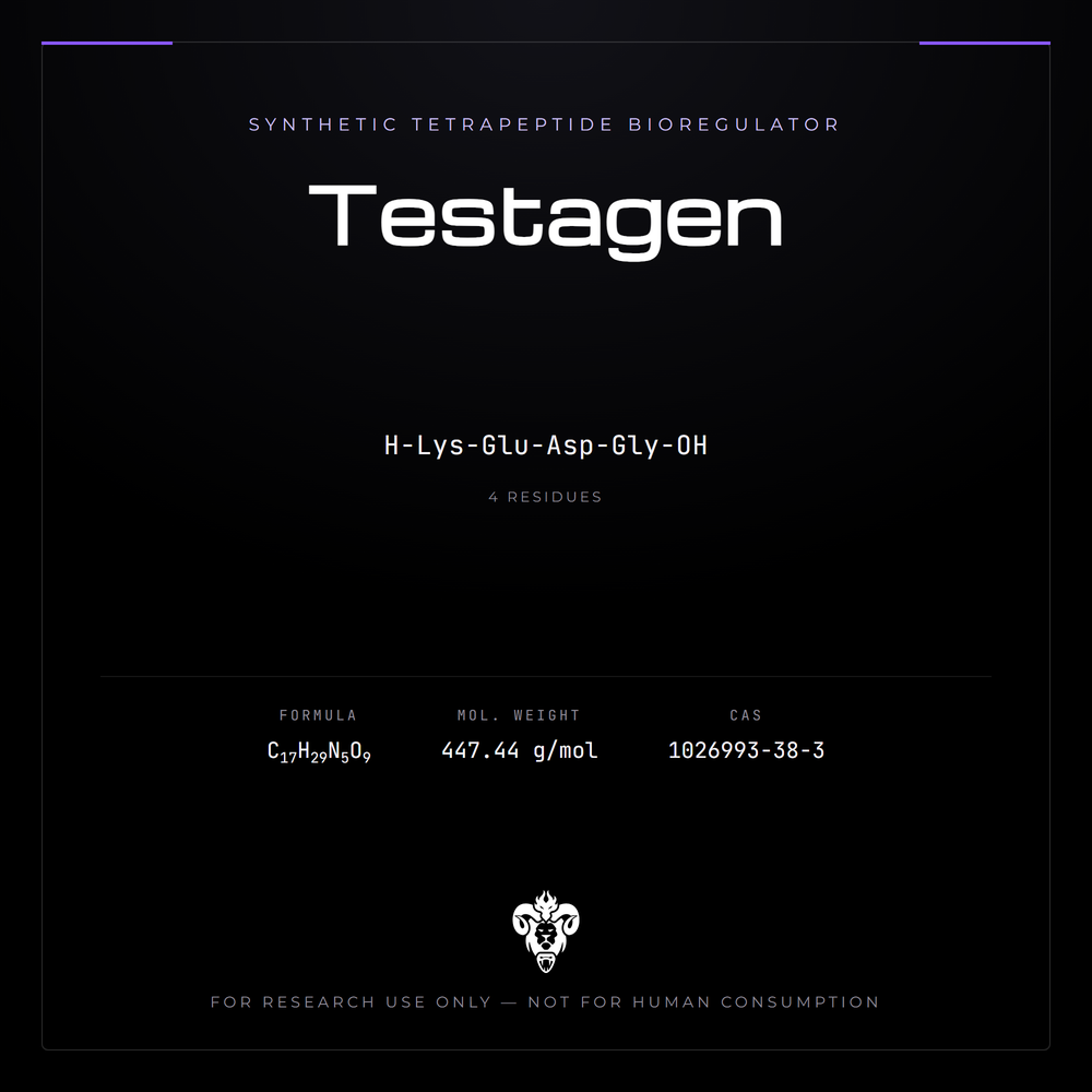 Kimera Chems research compound cover for Testagen, a synthetic tetrapeptide bioregulator.