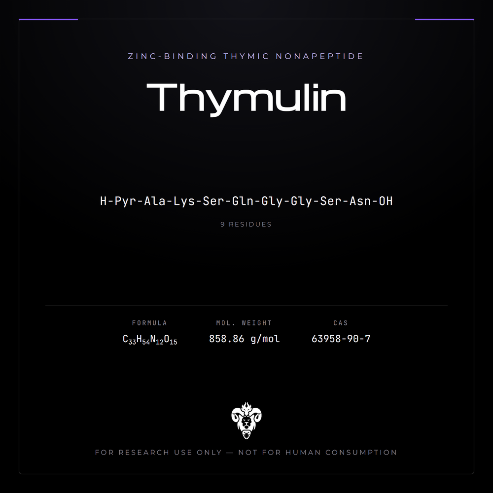 Kimera Chems research compound cover for Thymulin, a zinc-binding thymic nonapeptide.