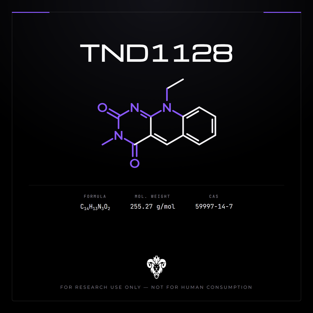 Chemical structure representation of TND1128, a 5-deazaflavin derivative.