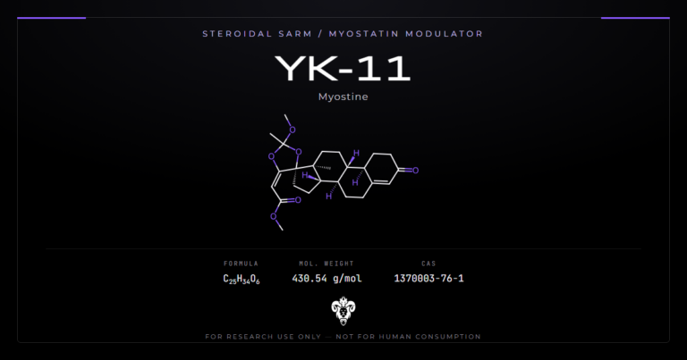 YK-11 (Myostine) molecular structure showing the 19-norpregnadiene steroid core and orthoester D-ring group